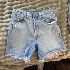 Light Blue Distressed Denim Jean Cutoff Shorts